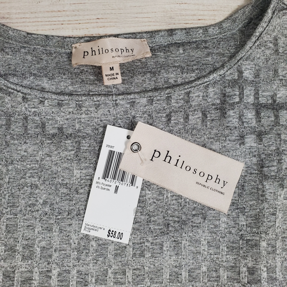 Philosophy NWT silver square patterned tunic top … - image 4